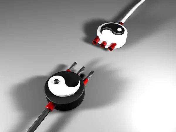 Prises Électriques Avec Symboles Yin Yang Sur Fond Neutre Rendu — Photo