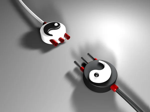 Elektriska Pluggar Med Yin Och Yang Symboler Neutral Bakgrund Rendering — Stockfoto