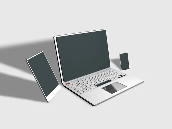 Tabletta Laptop Okostelefon Semleges Háttéren Renderelés — Stock Fotó