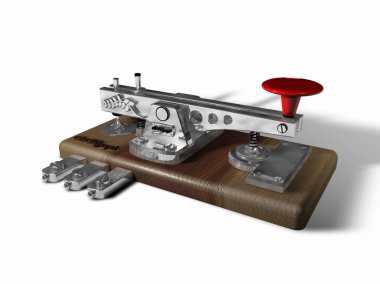 Telekomünikasyon tarafsız bir arka planda 3d render için eski metal telgraf