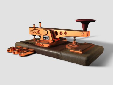 Telekomünikasyon tarafsız bir arka planda 3d render için eski metal telgraf