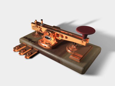 Telekomünikasyon tarafsız bir arka planda 3d render için eski metal telgraf