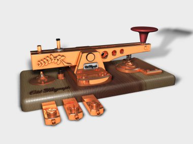 Telekomünikasyon tarafsız bir arka planda 3d render için eski metal telgraf