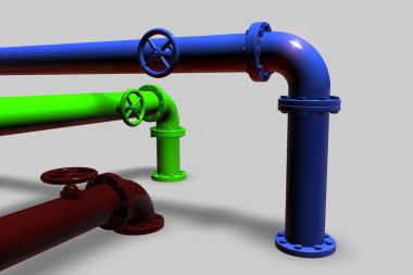 Nötr bir arka plan üzerinde renkli tüpler, 3d render