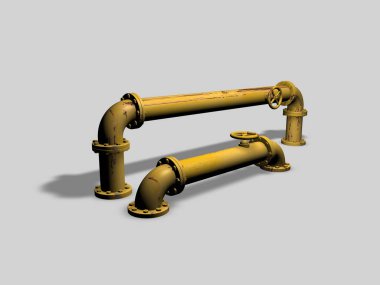 Tarafsız bir arkaplanda sarı boru hattı, 3B görüntüleme
