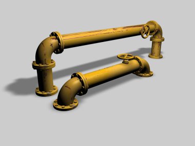 Tarafsız bir arkaplanda sarı boru hattı, 3B görüntüleme