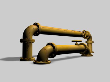 Tarafsız bir arkaplanda sarı boru hattı, 3B görüntüleme