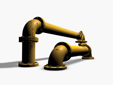 Tarafsız bir arkaplanda sarı boru hattı, 3B görüntüleme