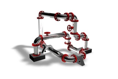 Tarafsız bir arka planda 3d render Hidrolik borular krom kaplama