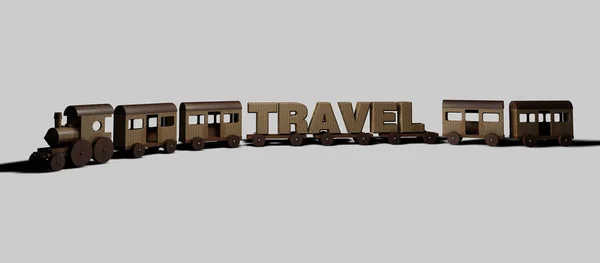 中立的な背景に木製のおもちゃの列車 3Dレンダリング — ストック写真
