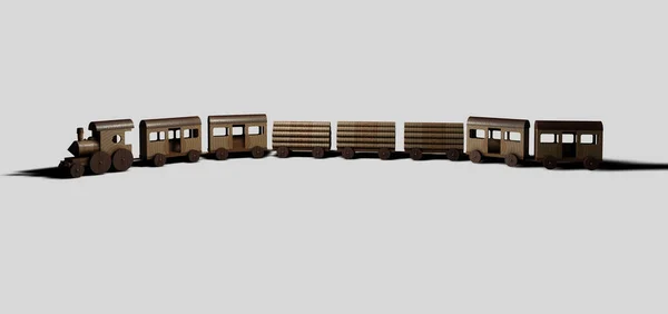 Wooden Toy Train Neutral Background Rendering — Stock Photo, Image