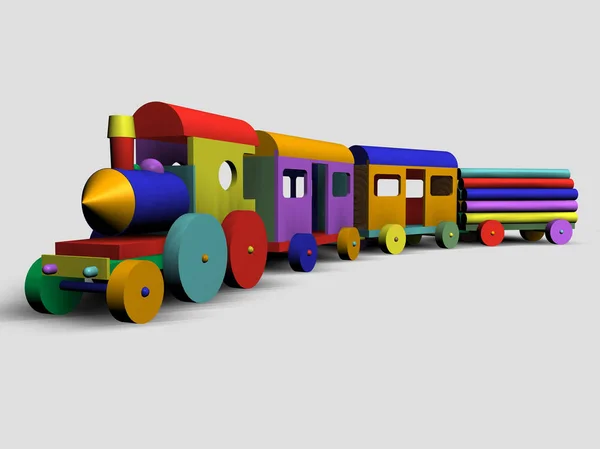 Trem Brinquedo Colorido Fundo Neutro Renderização — Fotografia de Stock