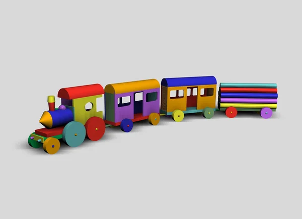 彩色玩具火车在中性背景 3D渲染 — 图库照片