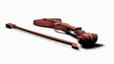 Tarafsız bir arka planda 3d işleme modern ahşap keman