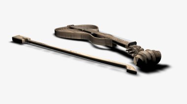 Tarafsız bir arka planda 3d işleme modern ahşap keman