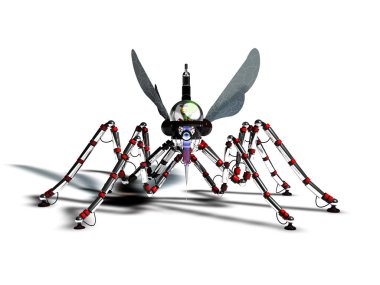 Cyborg sivrisinek tarafsız bir arka planda 3d render