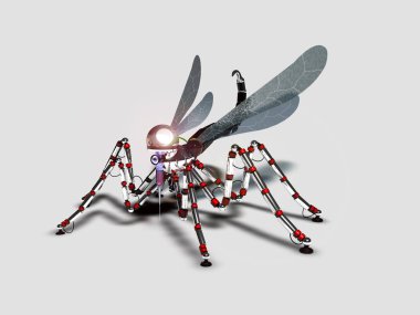 Cyborg sivrisinek tarafsız bir arka planda 3d render