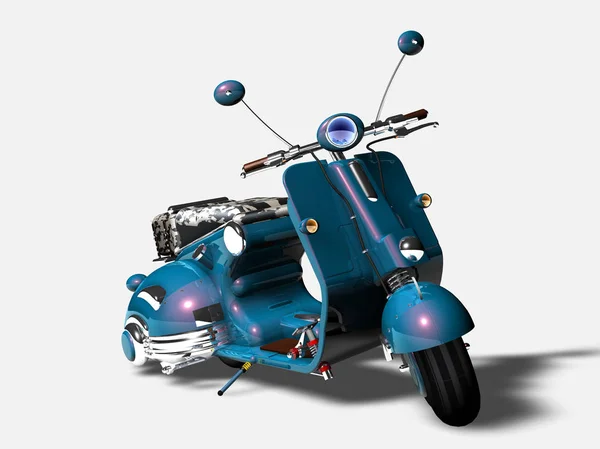 Vieux Scooter Bleu Sur Fond Neutre Rendu — Photo