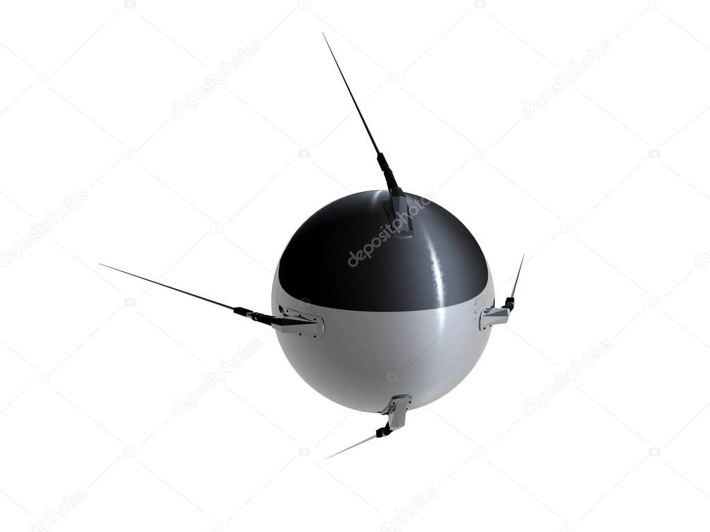 Internal view of the russian Sputnik satellite, 3d rendering
