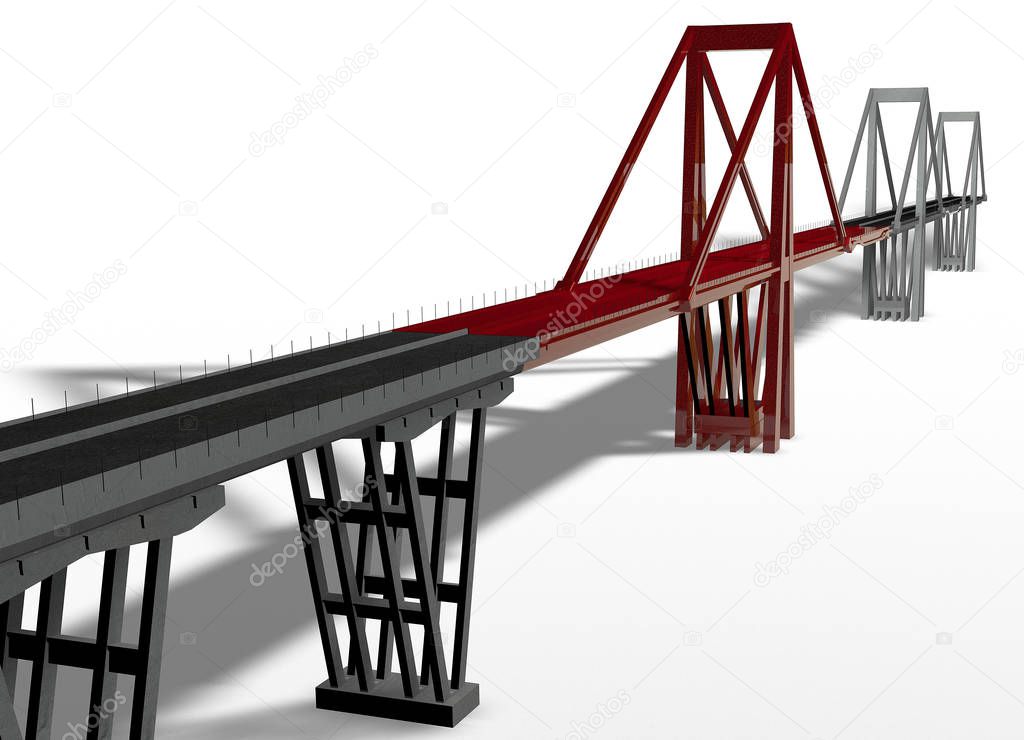 3D model of Morandi Bridge, Genoa, Italy, 3D rendering, Illustration