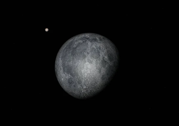 Conjunção Entre Júpiter Lua Renderização — Fotografia de Stock