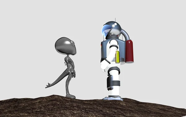 Близька Зустріч Між Інопланетянином Астронавтом Рендеринг — стокове фото