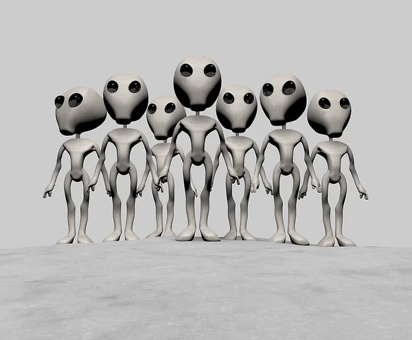 Группа Серых Инопланетян Нейтральном Фоне Рендеринг — стоковое фото