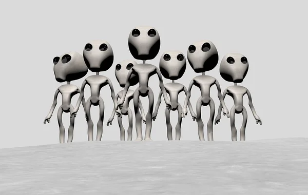 Группа Серых Инопланетян Нейтральном Фоне Рендеринг — стоковое фото
