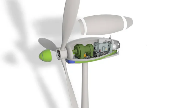 Vista Interna Uma Turbina Eólica Fundo Neutro Renderização Imagem — Fotografia de Stock