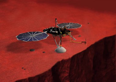 Satellite InSight landed on mars, 3D rendering clipart