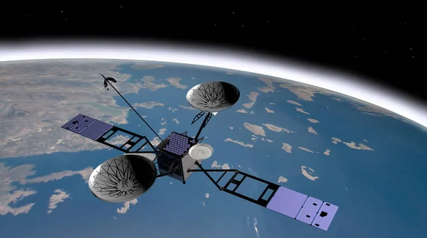 TDRS (Tracking and Data Relay Satellite) in orbit in the space, 3D rendering