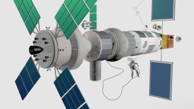 Ay yörüngesel platformu ağ geçidi tarafsız arka plan üzerinde. 3D render