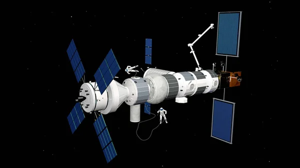 Plataforma Orbital Lunar Puerta Enlace Espacio Renderizado — Foto de Stock