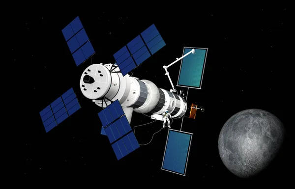 Plataforma Orbital Lunar Puerta Enlace Espacio Renderizado — Foto de Stock
