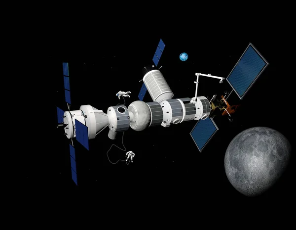 Лунная Орбитальная Платформа Врата Космосе Рендеринг — стоковое фото