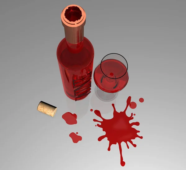 Botella Vino Ros Con Vidrio Sobre Fondo Neutro Renderizado — Foto de Stock