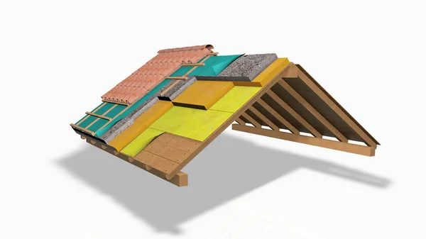 ニュートラル背景 3Dレンダリング イラストレーション上の絶縁屋根の構築のための要素 — ストック写真