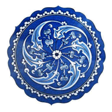 Geleneksel Türk mavi ve beyaz renk boya izole beyaz zemin üzerine seramik Hediyelik eşya plaka