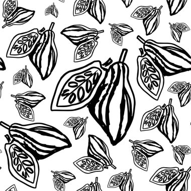 Beyaz zemin üzerine kakao çekirdekleri desen