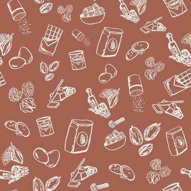 Kurabiye malzemeler ile sorunsuz arka plan. Şirin doodle illüstrasyon.