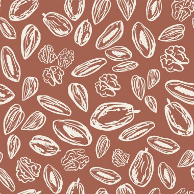 Kurutulmuş meyve ve fındık desen kahverengi zemin üzerine