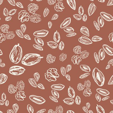 Sorunsuz arka plan ile fındık ve kuru meyve. Vektör çizim.