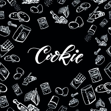 Kurabiye malzemeler ile sorunsuz arka plan. Şirin doodle illüstrasyon.