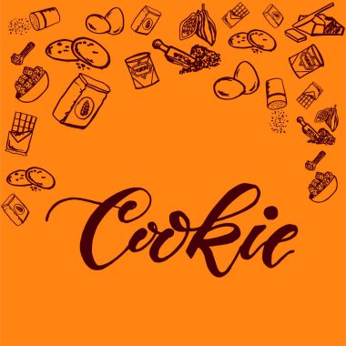 Kurabiye malzemeler ile sorunsuz arka plan. Şirin doodle illüstrasyon.