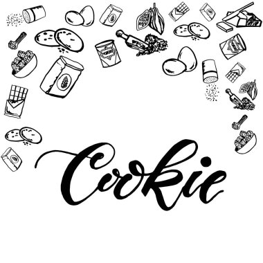 Kurabiye malzemeler ile sorunsuz arka plan. Şirin doodle illüstrasyon.