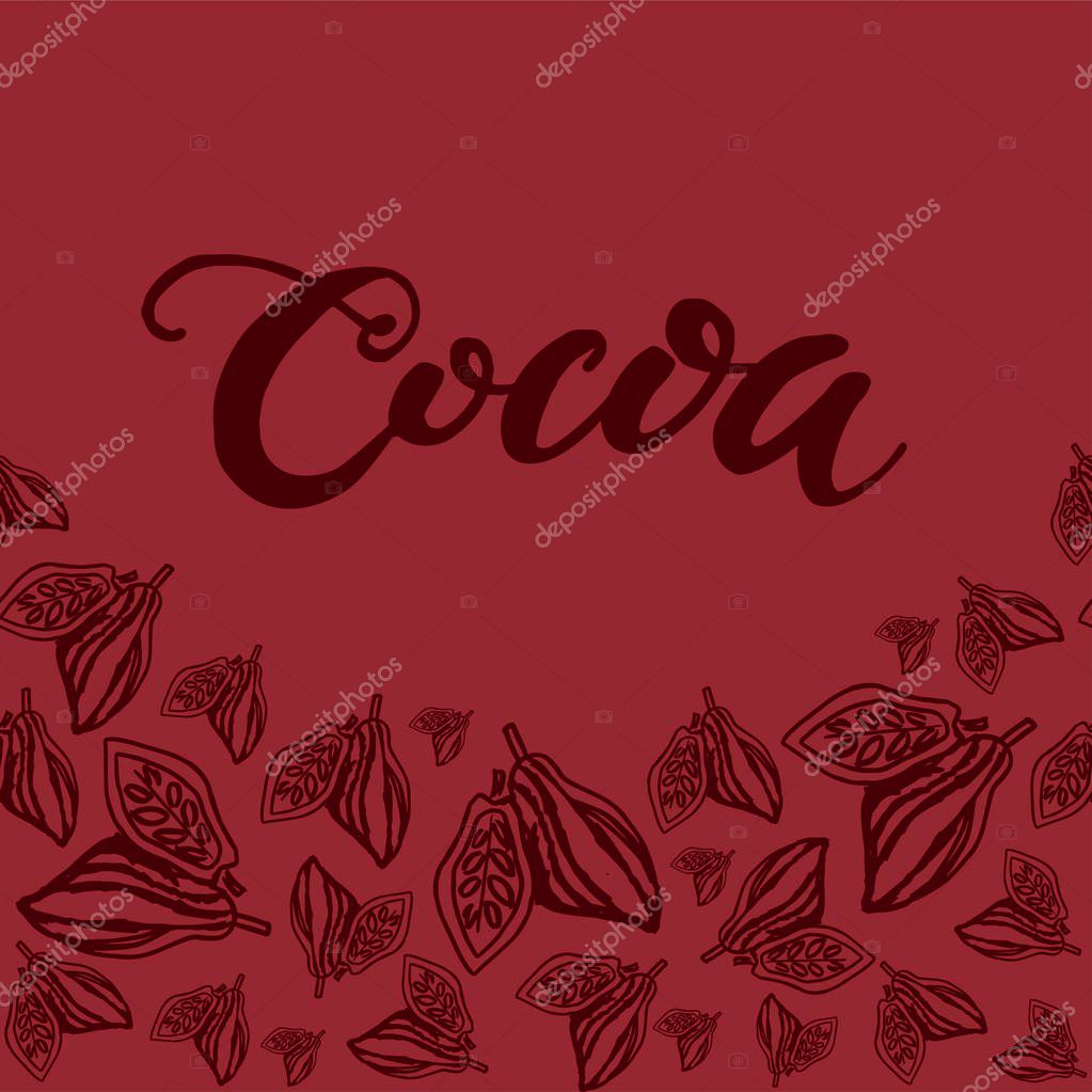 Seamless background with cocoa beans. Cute doodle illustration.