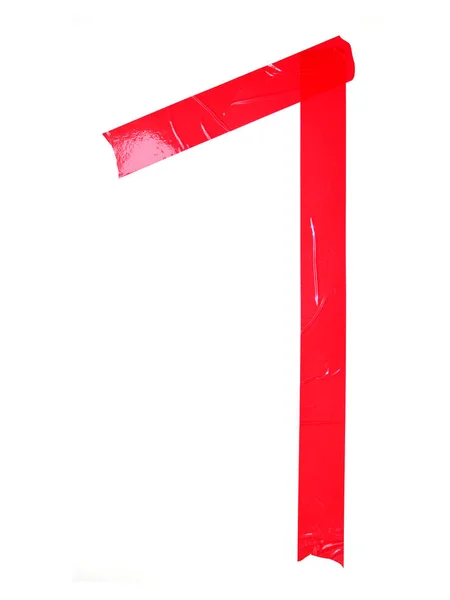 Símbolo Numeral Feito Pedaços Fita Vermelha Isolado Fundo Branco — Fotografia de Stock