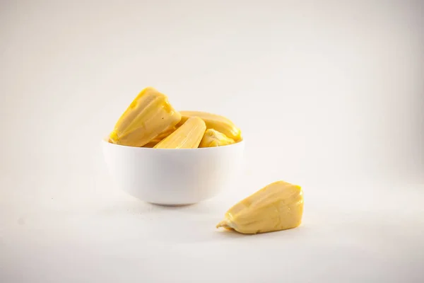 White Bowl Jackfruit Pods White Background — Stock Photo, Image