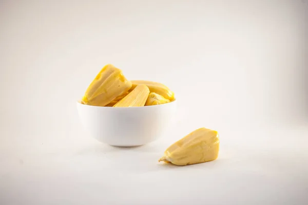 White Bowl Jackfruit Pods White Background — Stock Photo, Image