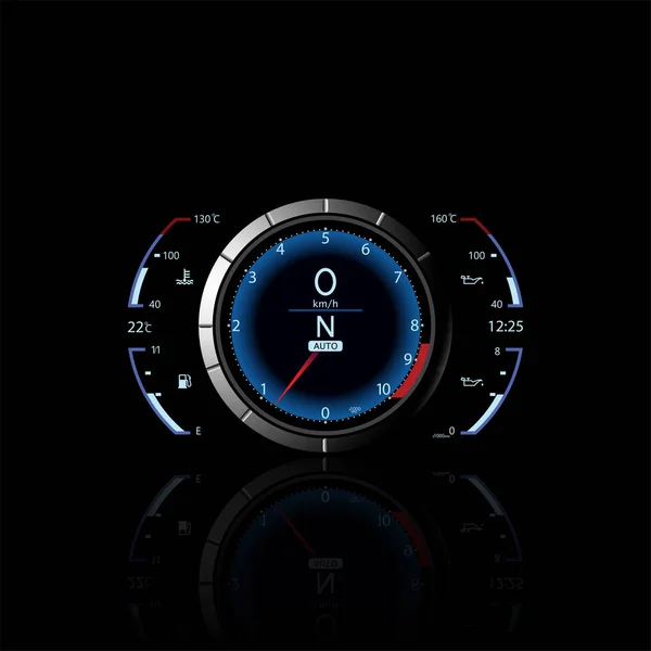 现实的跑车矢量速度计 仪表板指示灯 速度概念 速度计矢量插图 Techo — 图库矢量图片